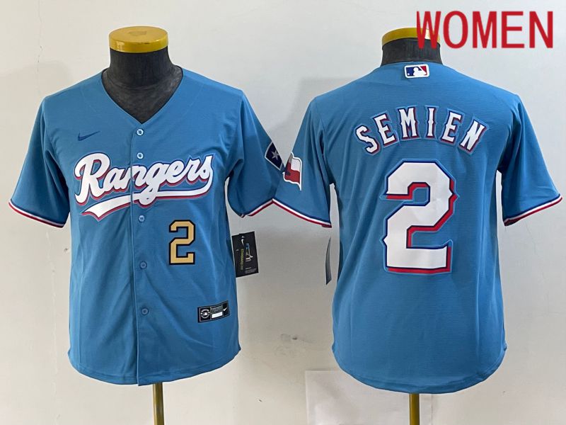 Women Texas Rangers 2 Semien Blue Game Nike 2024 MLB Jersey style 2